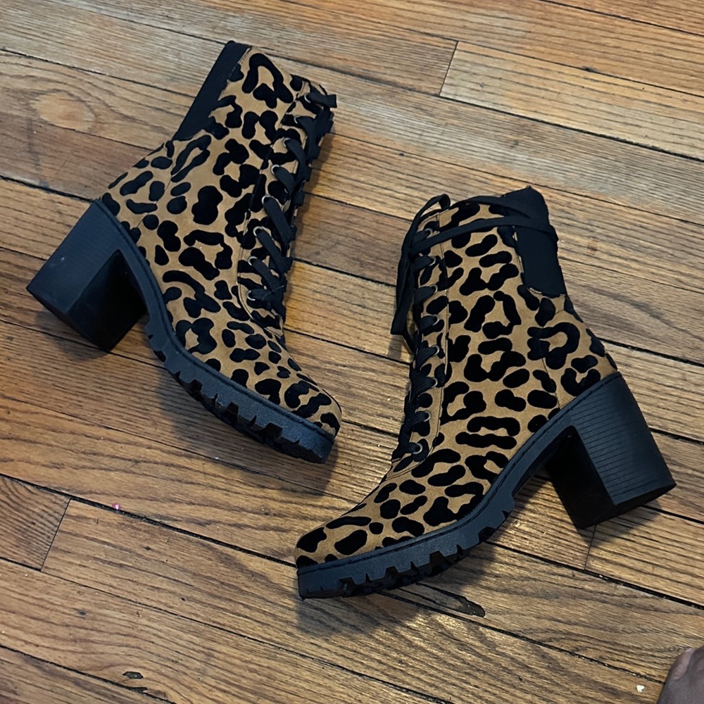 Qupid Leopard Lace-Up Boots